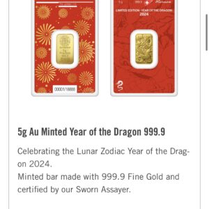 Argor-Heraeus Year of the Dragon 5 г златно кюлче 999.9