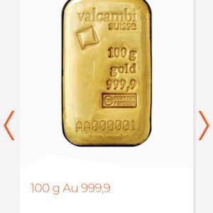 Valcambi Suisse 100 г златно кюлче 999.9