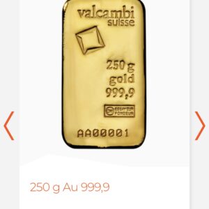 Valcambi Suisse 250 г златно кюлче 999.9