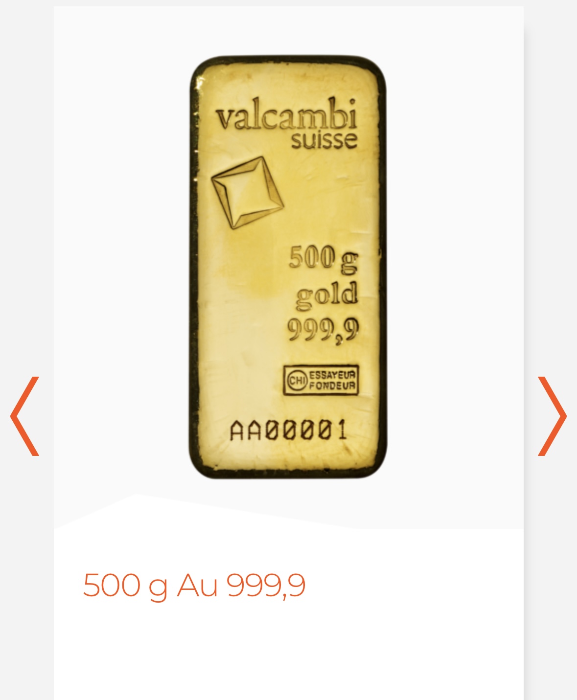 Valcambi Suisse 500 г златно кюлче 999.9