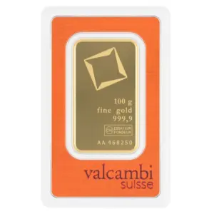 Valcambi Suisse 100 г златно кюлче 999.9