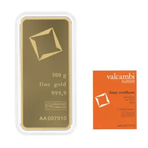 Valcambi Suisse 500 г златно кюлче 999.9