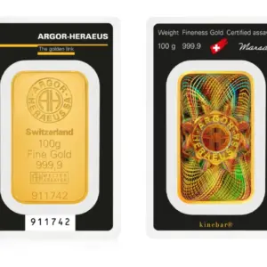 Argor-Heraeus Minted Kinebar 100 г златно кюлче 999.9