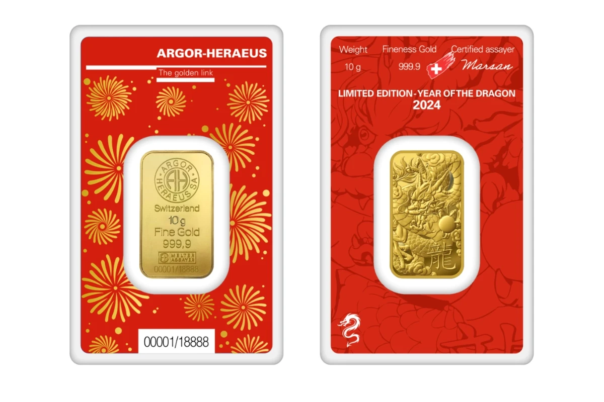 Argor-Heraeus Year of the Dragon 10 g 999.9 gold bar