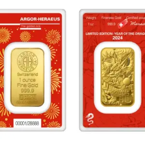 Argor-Heraeus Year of the Dragon 1 oz златно кюлче 999.9