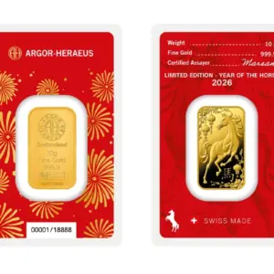 Argor-Heraeus Year of the Horse 10 г златно кюлче 999.9